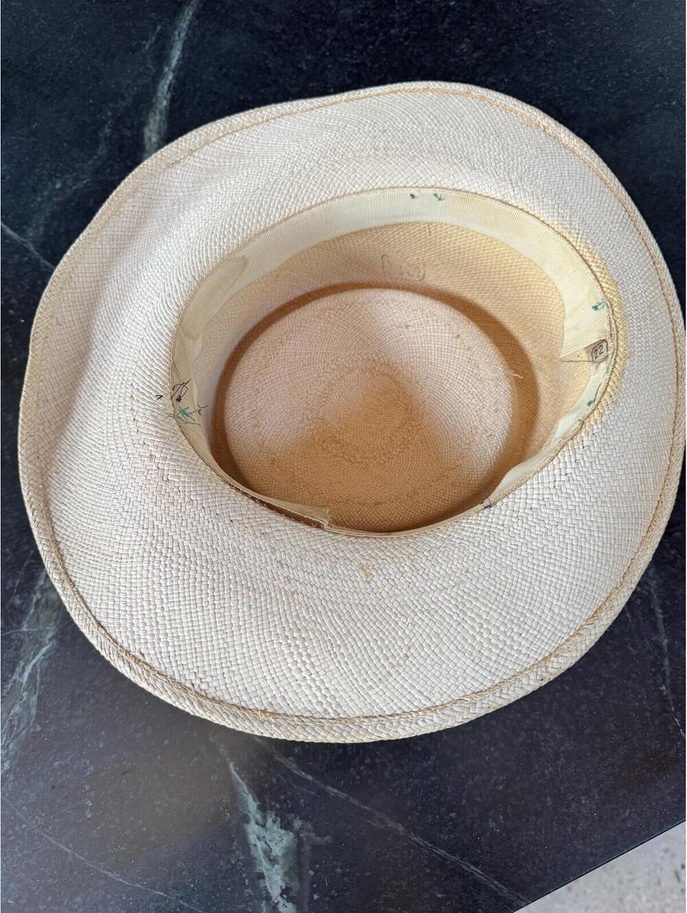 Handwoven Genuine Panama Hat - Olive Green Ribbon & Lizard Brooch - Size 22 - Picture 4 of 9